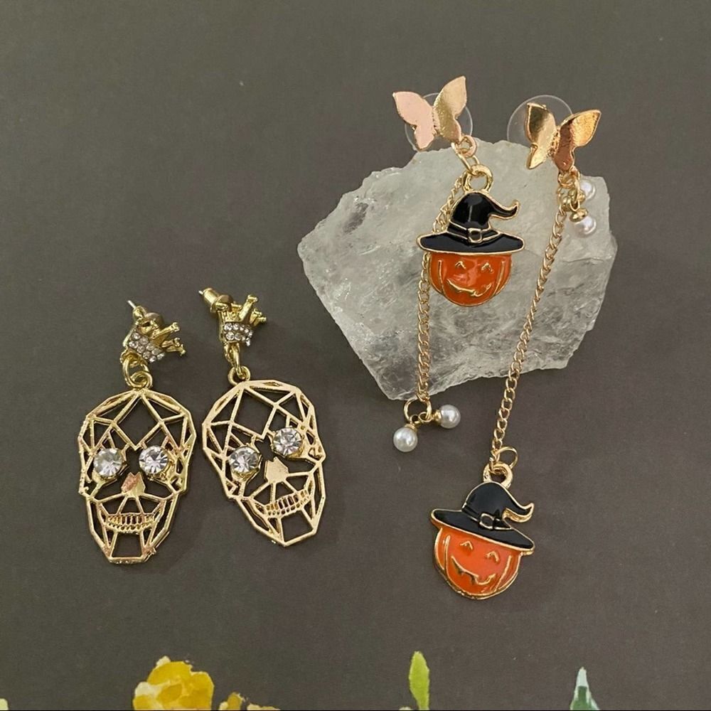 Halloween Skull and Pumpkin Fashion Earrings Bundle